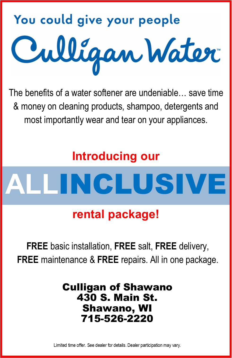 Culligan of Shawano Bottled Water Delivery Service - Culligan of Shawano  715-526-2220